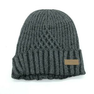 Vmevo Beanie Hat Ribbed Chunky Knit Fleece Lined Gray Unisex One Size